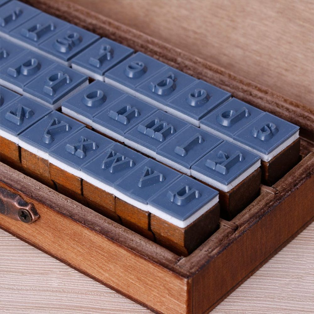 Set 30 con dấu gỗ in chữ cái kiểu vintage dùng để trang trí thiệp