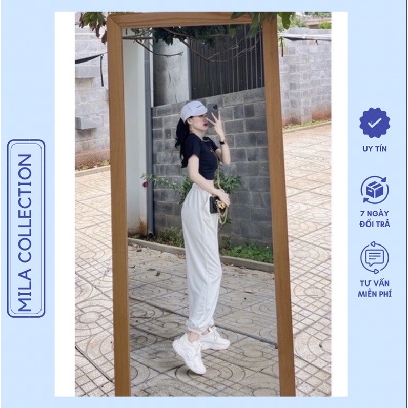 Set Đồ Bộ Thể Thao Áo Croptop ôm tay ngắn + Quần jogger nữ dáng rộng chất nỉ bo gấu năng động