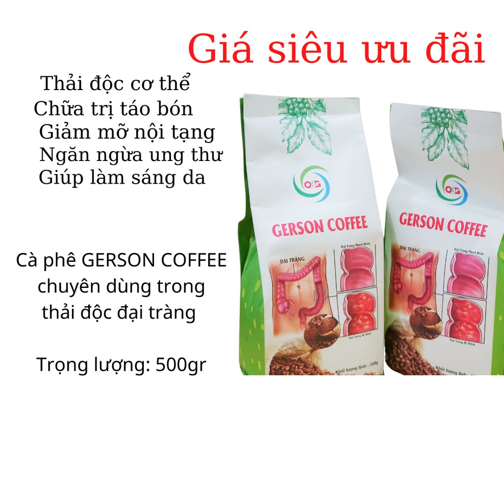 cafe thải độc đại tràng, bộ thải độc cà phê GERSON (2 gói 1kg - Chuyên dùng cho thải độc đại tràng)