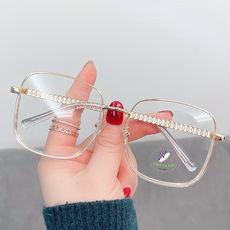 Mắt Kính Gọng Vuông Kim Loại Chống Ánh Sáng Xanh Thời Trang Hàn Quốc Cho Nữ