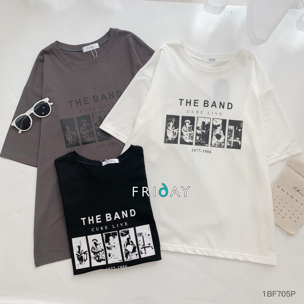 Áo phông nữ basic dáng rộng áo thun nữ cổ tròn họa tiết chữ the band Friday | BigBuy360 - bigbuy360.vn