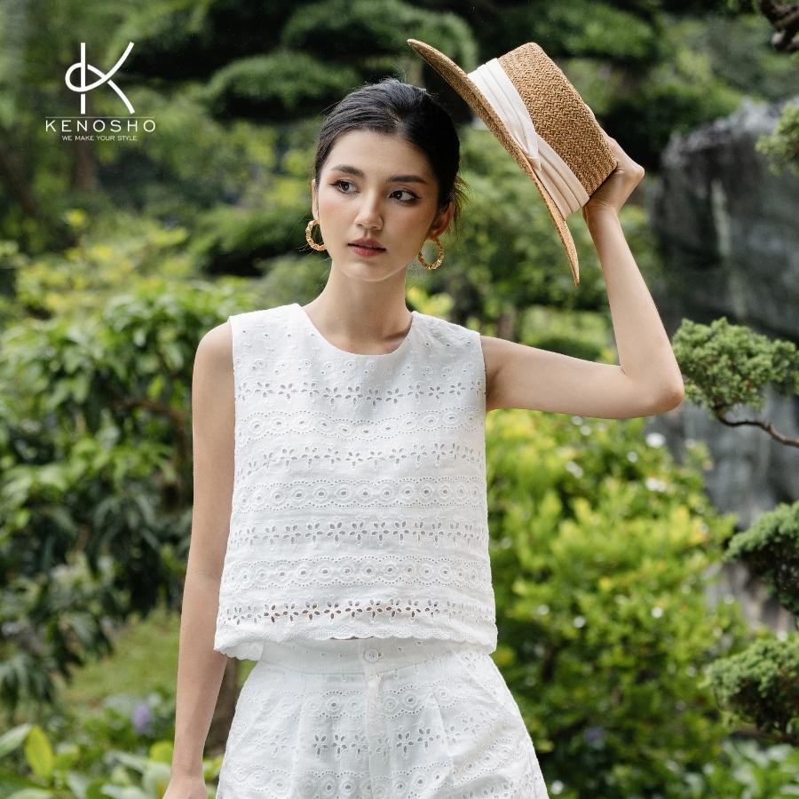 K208 Quần sooc Linen thêu ren đục lỗ