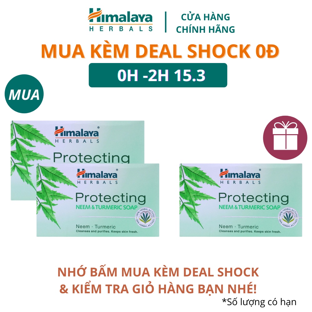 Set 2 xà bông giảm mụn cơ thể từ lá neem Himalaya Neem Turmeric Soap 75gx2