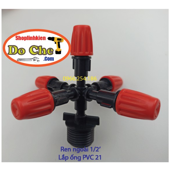 Béc phun sương 5 hướng nhựa dùng ren 21 lắp ống PVC dùng tưới lan, tưới hoa,nhà nấm, tưới cây cảnh rau xanh..