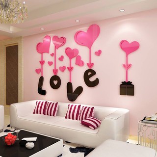 Tranh dán tường mica 3d love hộp quà, trang trí phòng khách, phòng ngủ