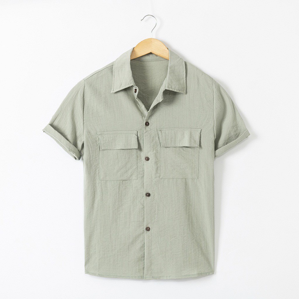 Áo Sơ Mi Ngắn Tay Nam Nữ Cổ Vest TRƠN Trắng Và Đen - Kiểu sơ mi tay ngắn form rộng Cổ Vest và Cổ Đức