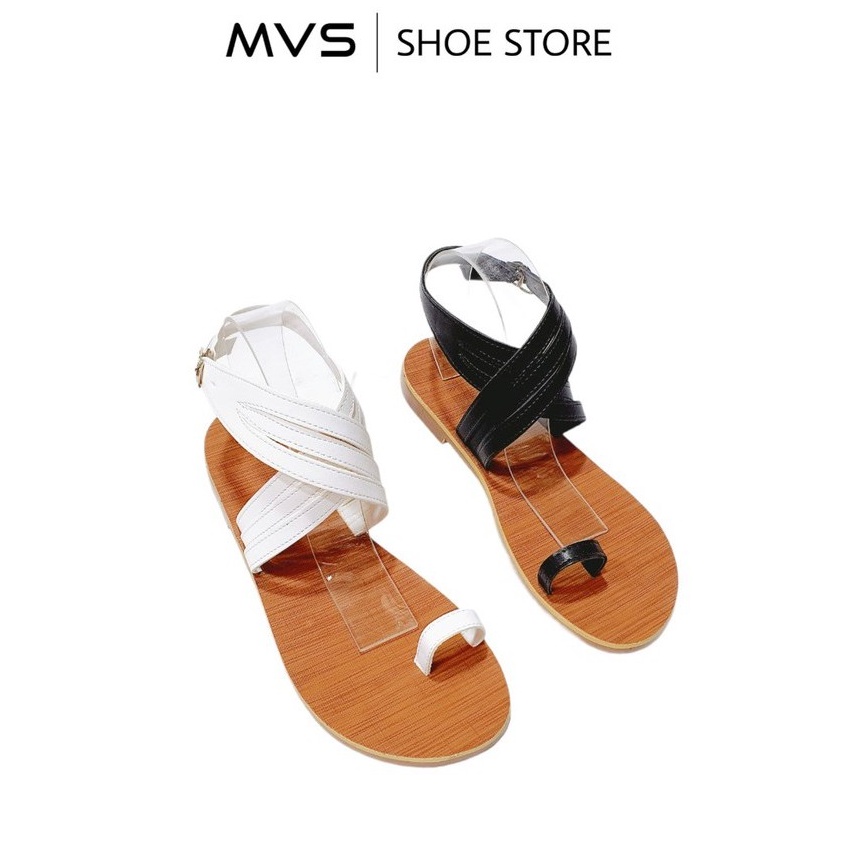 [Giao Nhanh 2H] Giày Xăng Đan (Sandal) Nữ Đế Bệt Chiến Binh Xỏ Ngón Quai Chéo Hot Trend (Đen + Trắng) - Giày Dép MVS