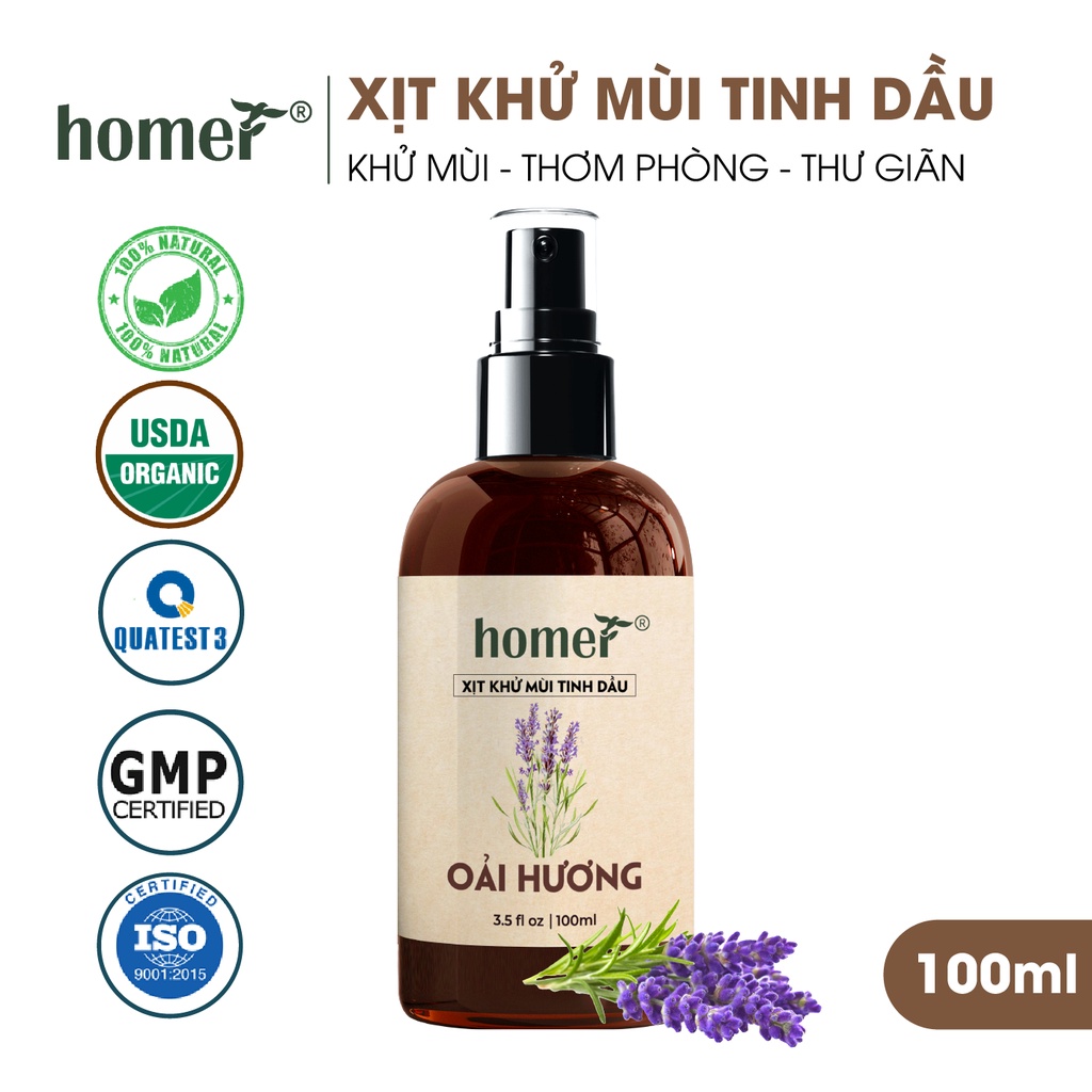 Xịt khử mùi tinh dầu Lavender Homer Thiên nhiên - Dung tích 100ml/250ml