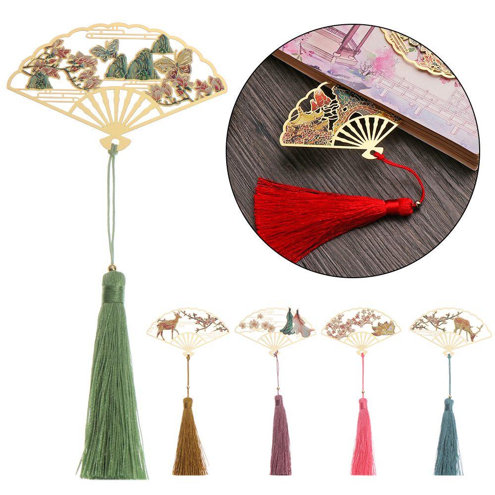PINEVN Thẻ Đánh Dấu Trang Sách Bằng Đồng Thau Phối Tua Rua Phong Cách Trung Hoa