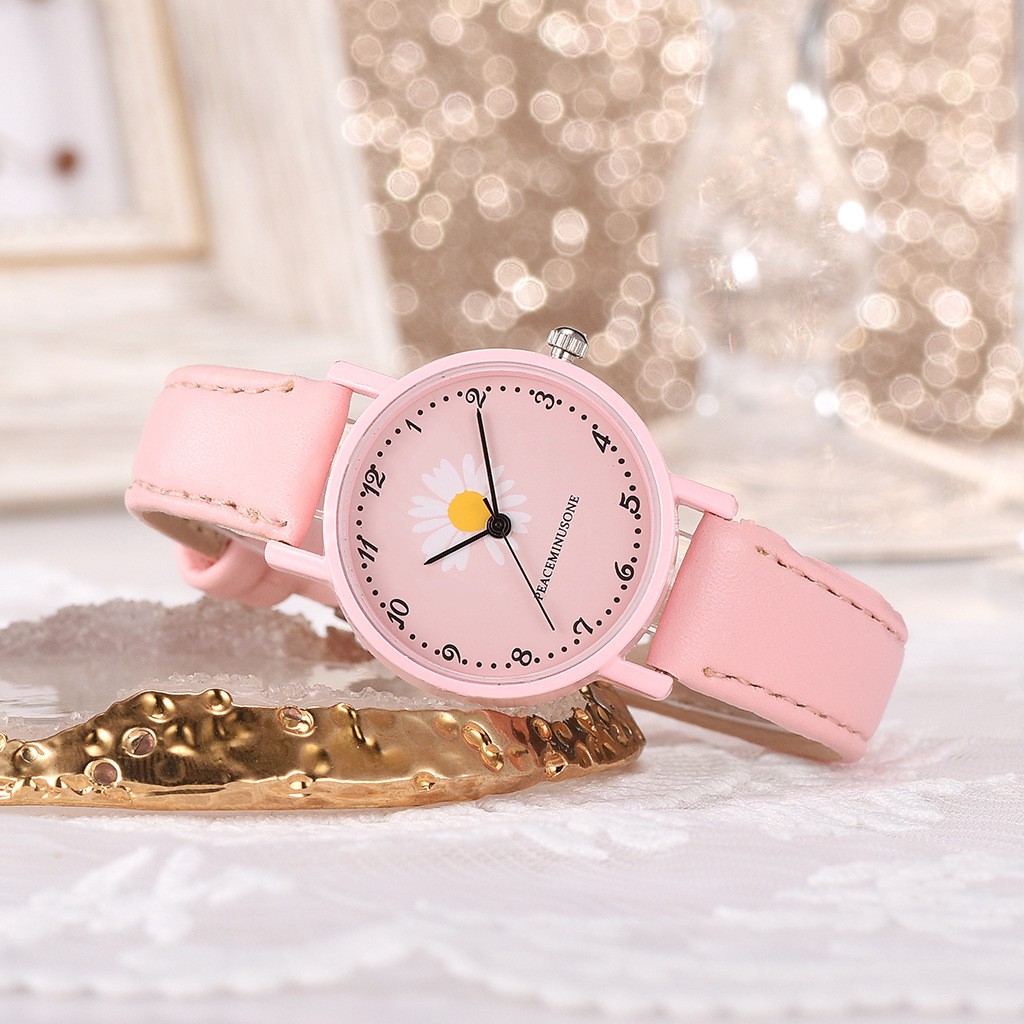 Đồng hồ thời trang nữ Mstianq MSHC03 mặt số dể dàng xem giờ, họa tiết hoa cúc cực đẹp, dây da mềm êm tay | BigBuy360 - bigbuy360.vn