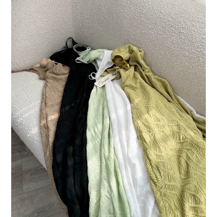 Đầm maxi thun 2 dây trắng đen nâu