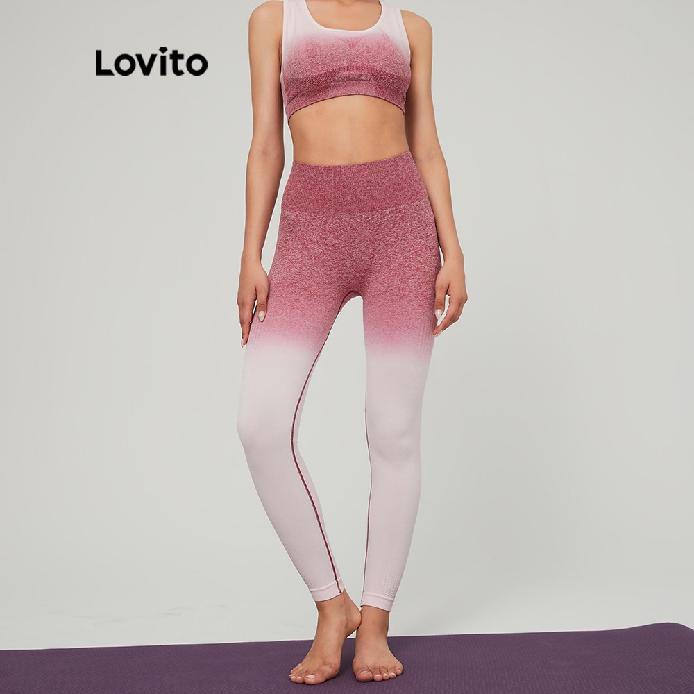 Quần legging Lovito bó sát phong cách thể thao thời trang L03013 (Màu đỏ gradient)