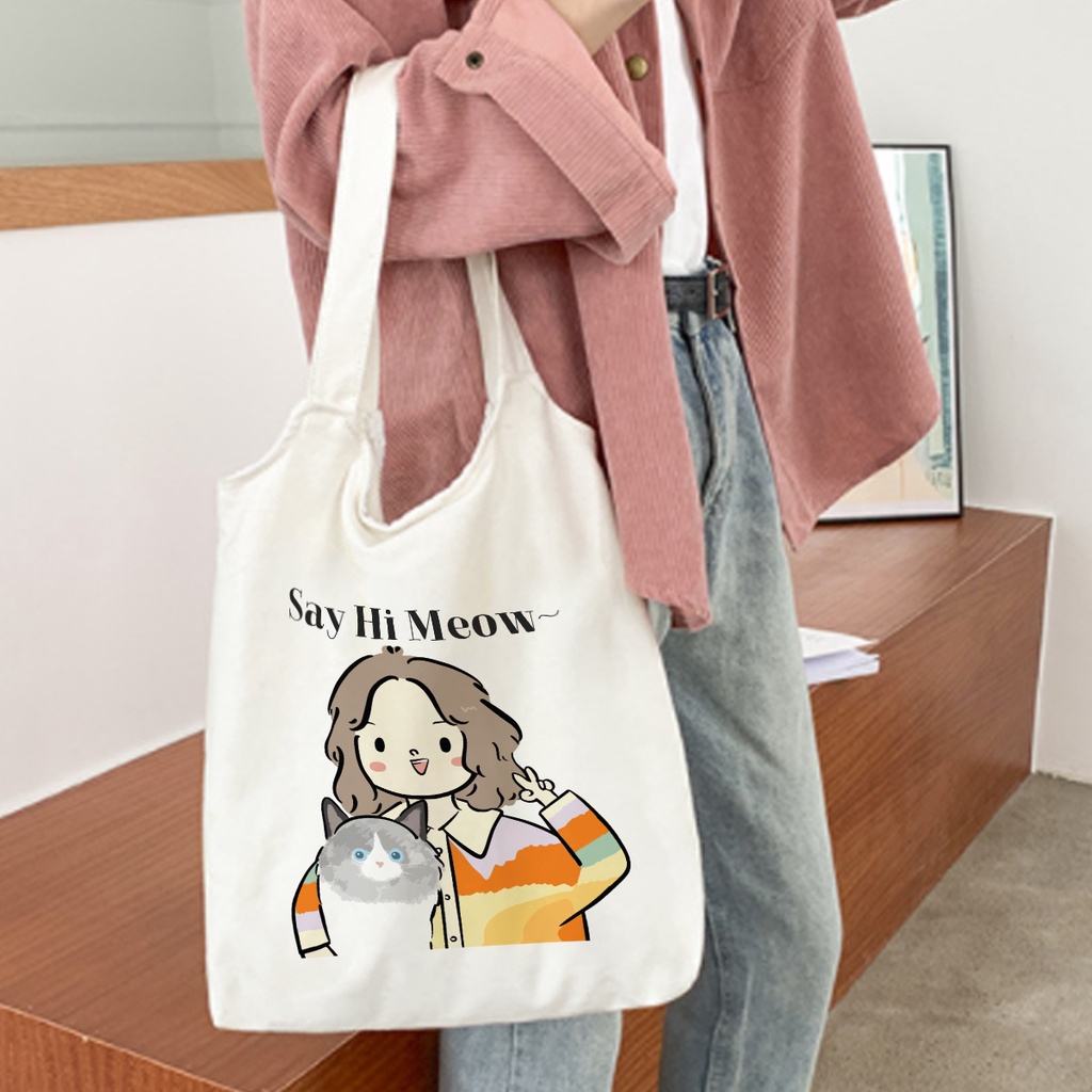 Túi tote túi vải canvas xách vai nữ Orange Girl thời trang phong cách Hàn Quốc đi học giá rẻ có khóa kéo