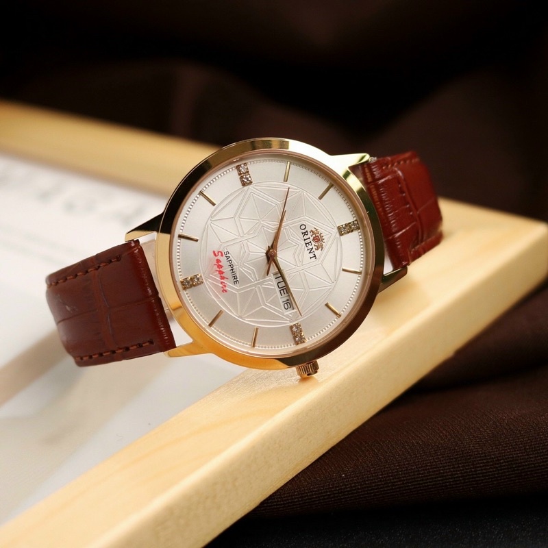 Đồng Hồ Cặp Đôi Nam Nữ orient Kính Sapphire Dây Da , Size 30/40mm