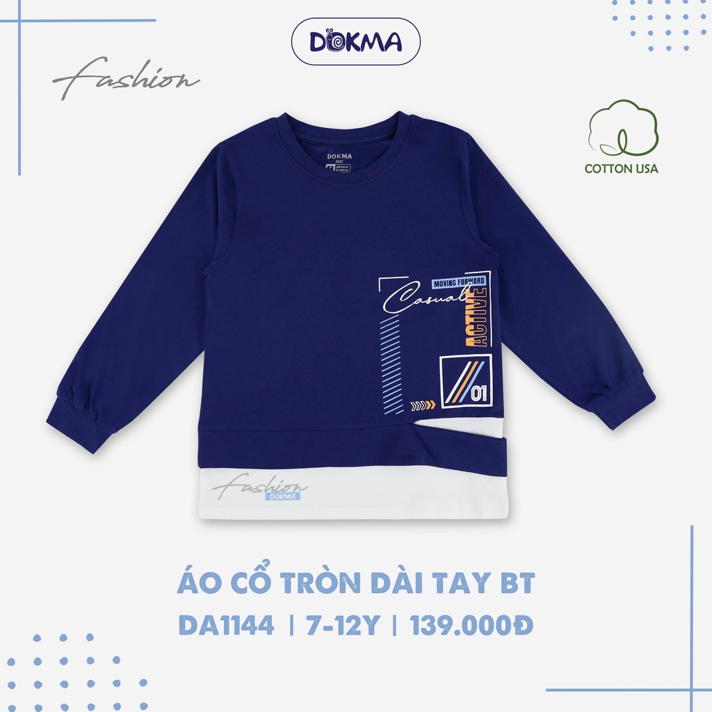 Áo dài tay bé trai Dokma - chất cotton co giãn, mềm mịn, thoáng khí