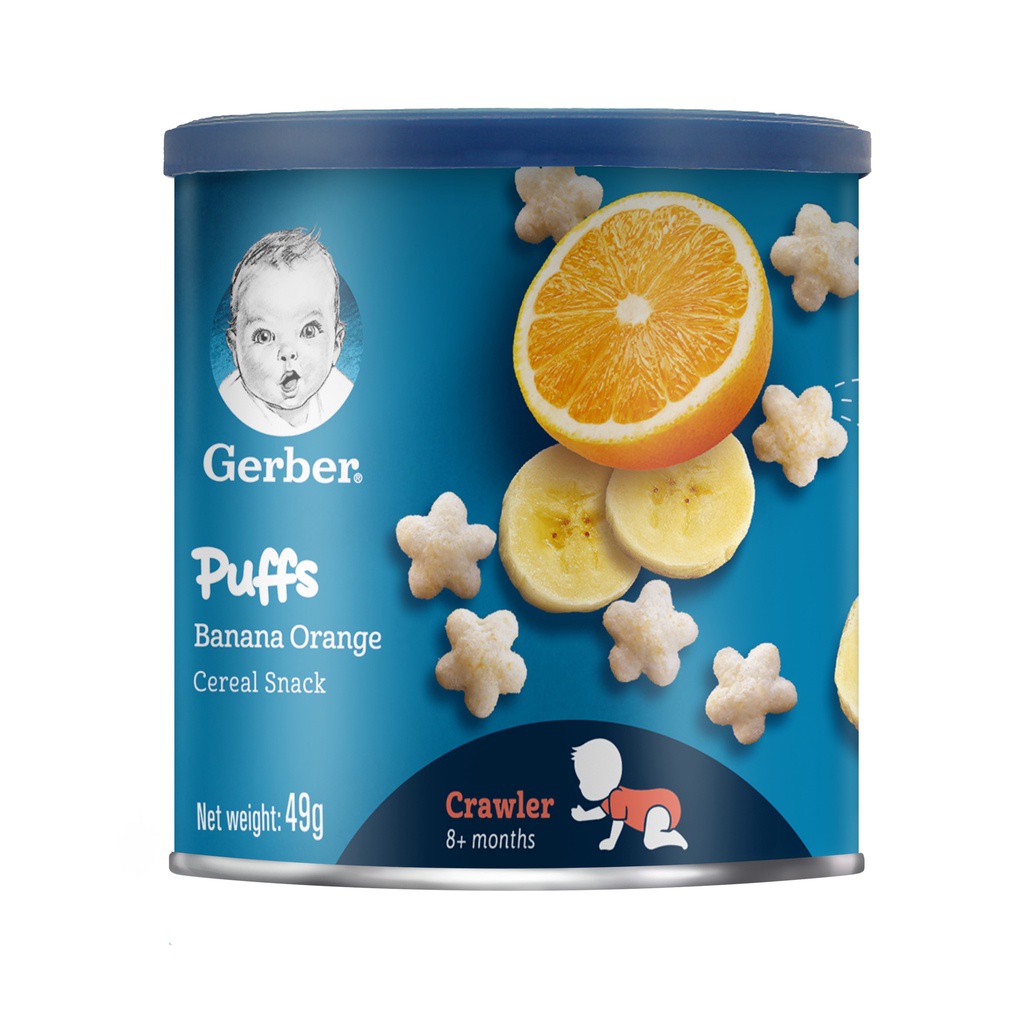 Bánh Ăn Dặm Gerber Puffs Vị Chuối Cam Và Vị Cà chua và Cà Rốt- Hộp 49g Giá SALE CỰC SỐC SỐ LƯỢNG CÓ HẠN DATE T6/2023