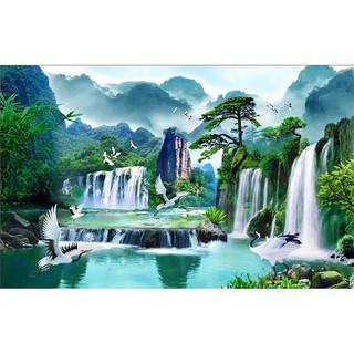 Tranh dán tường 3D phong thủy Tùng hạc diên niên VTC LunaTM-0100 kim sa