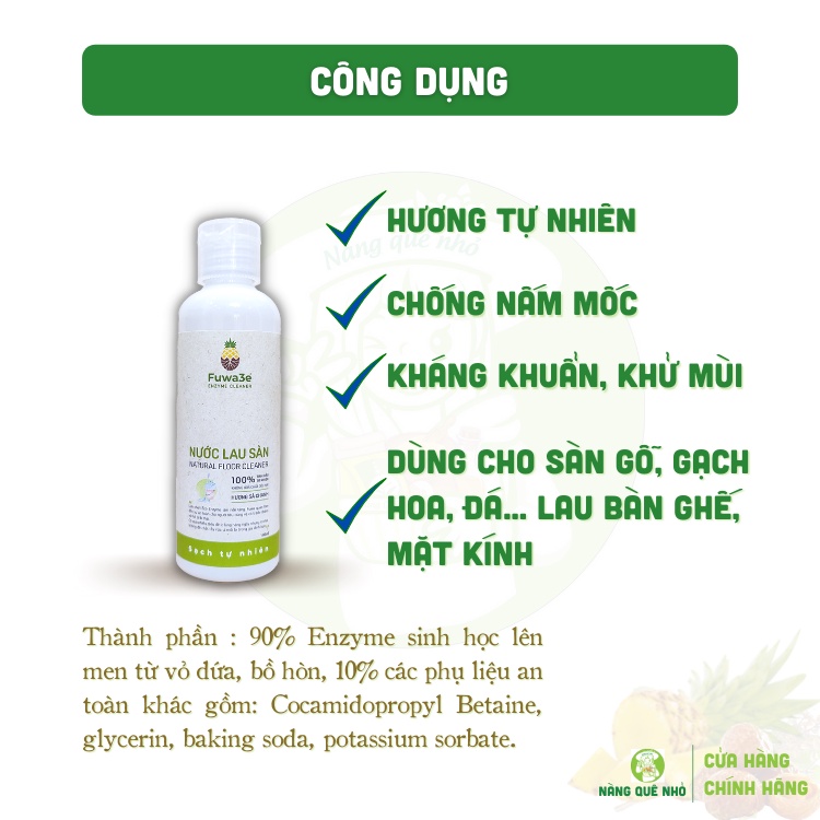 Nước Lau Sàn FUWA 3e Hữu Cơ Organic Sả Chanh Khử Mùi Đuổi Muỗi Kiến 100ml