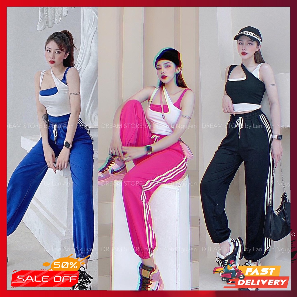 Bộ đồ thể thao sọc viền cá tính, bộ áo quần thể thao năng động, chất vải cotton co dãn siêu tốt
