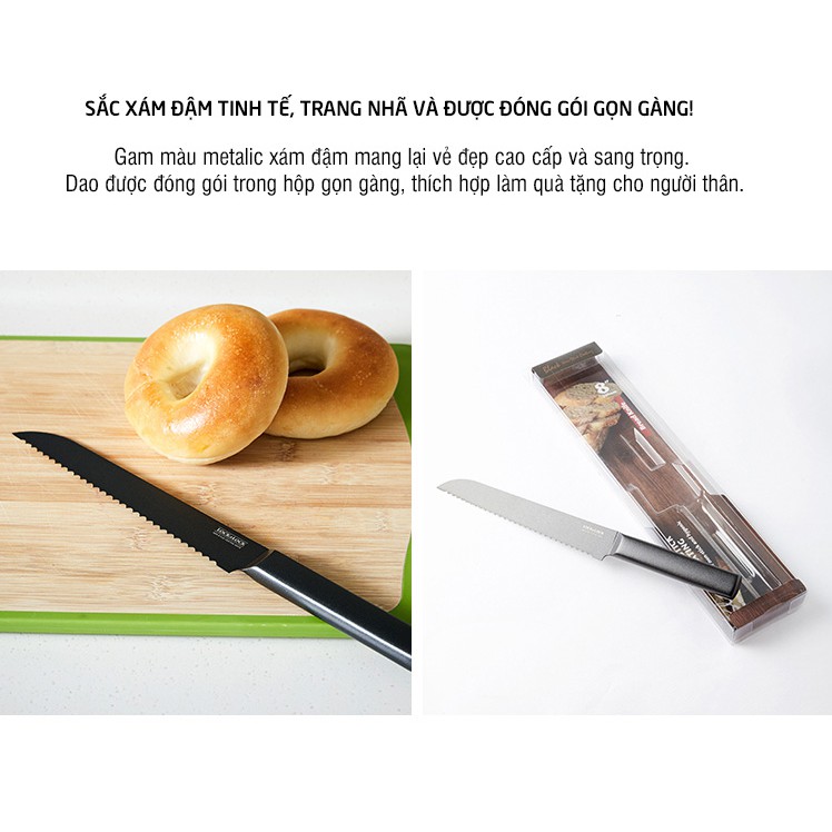 Dao cắt bánh mì không gỉ lưỡi răng cưa Bread Knife Lock&amp;Lock Màu Đen CKK313 - Hàng Chính Hãng