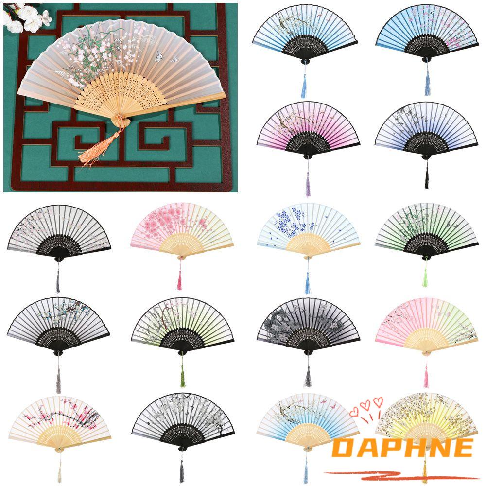 ♫Daphne♫ Quạt Xếp Cầm Tay Bằng Tre Họa Tiết Hoa Phong Cách Trung Hoa Cổ Điển Trang Trí Nhà Cửa/ Sân Khấu