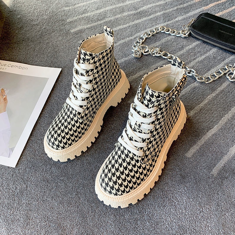 Oeggeo Giày Bốt Martin Cổ Ngắn Buộc Dây Kẻ Sọc Thiết Kế Cá Tính Cho Nữ