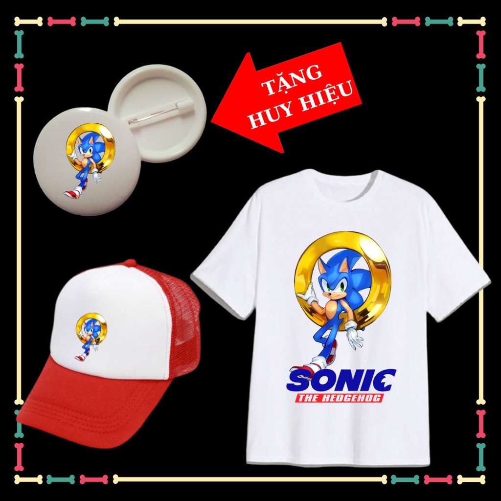 Set Mũ lưỡi trai+Áo thun Nhím Sonic hit hot cho trẻ em đủ size áo từ 10kg đến 80kg-Tặng Huy Hiệu Nhím Sonic