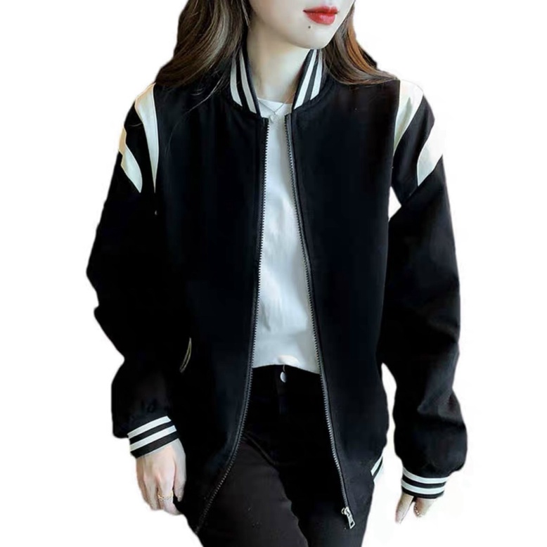 áo khoác bomber nữ phối viền có dây kéo thời trang chống nắng cáo cấp