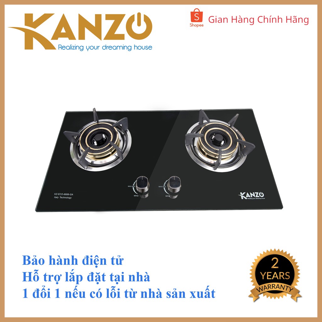 Bếp gas âm 2 mâm Kanzo KZ-ECO-8888 [FREESHIP nội thành Hà Nội] - Chia lửa mâm đồng - Sơn tĩnh điện siêu bền