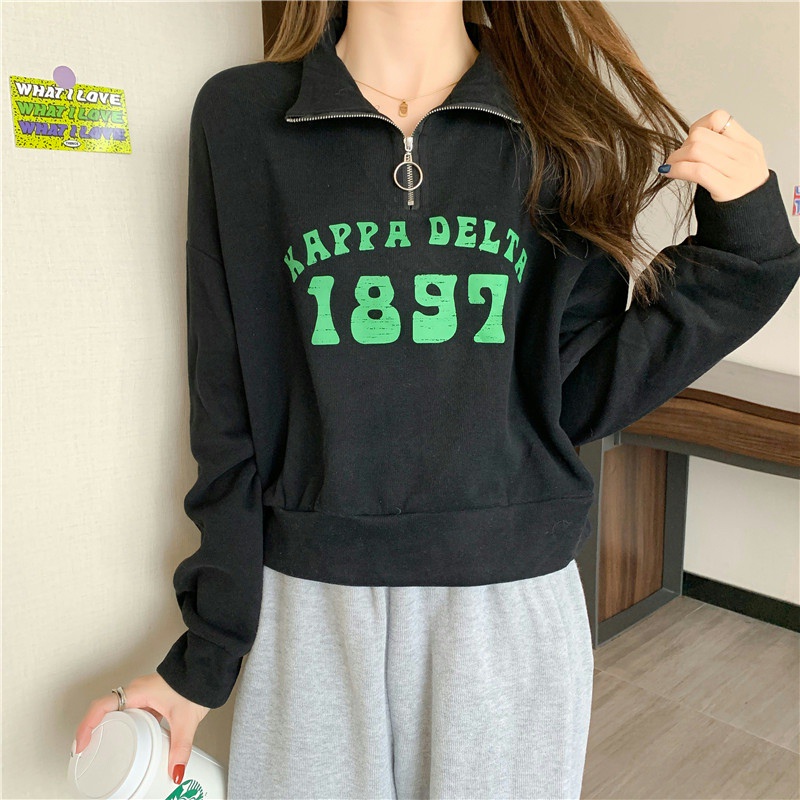 Áo thun SUXI tay dài cổ bẻ có khóa kéo thời trang mùa thu Hàn Quốc mới dành cho nữ