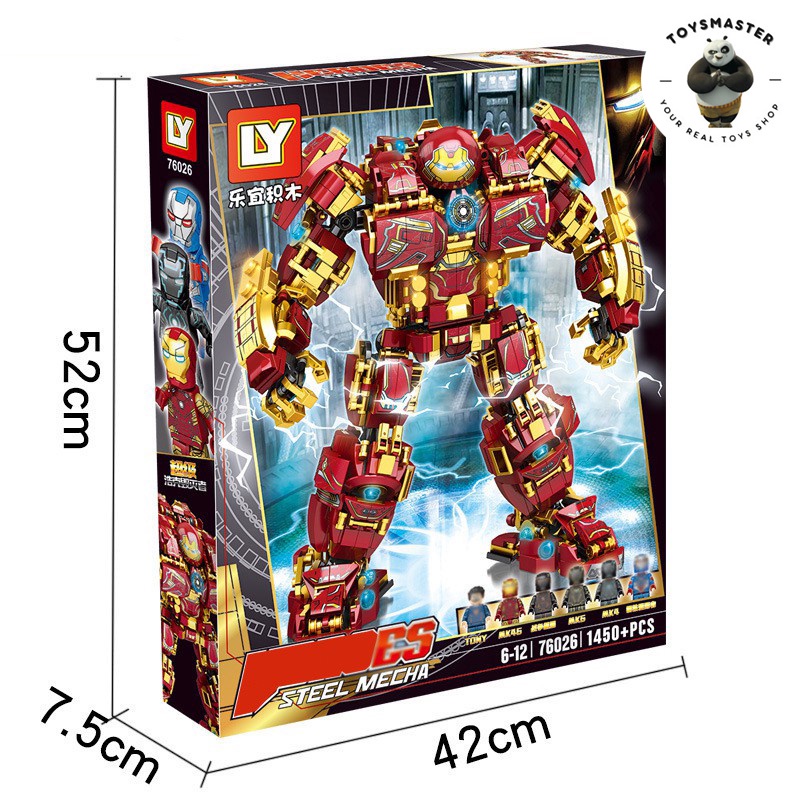 Đồ Chơi Lắp Ráp Kiểu LEGO Mô Hình Mecha HulkBuster Age Of Ultron Người Sắt Khổng Lồ Xanh Model 76026 Với 1450 Mảnh Ghép
