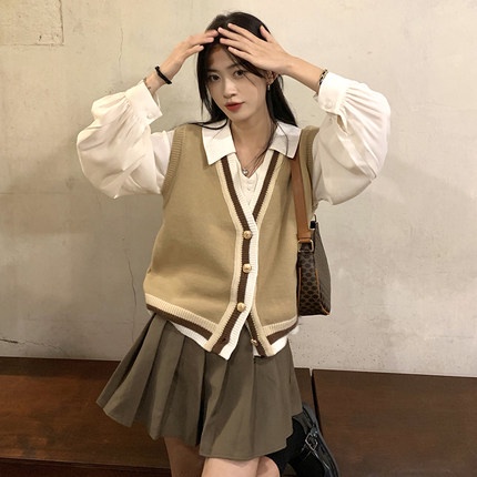 Áo Dệt Kim Sát Nách Màu Sắc Trơn Thời Trang Thu Đông Phong Cách Hàn Quốc Cho Nữ