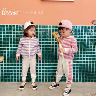 Set/Bộ bomber nỉ da cá kẻ 2 màu pastel cho bé trai/bé gái - 20B077