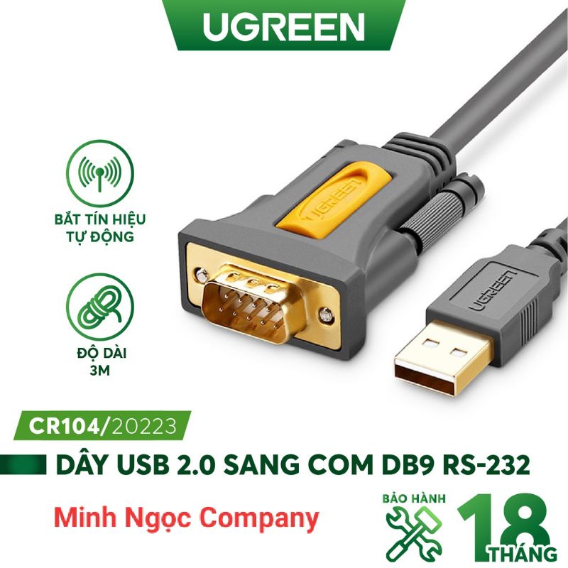 Dây chuyển USB sang Com RS232 DB9 Ugreen CR104 dài 1,5m-2m-3m - Hàng chính hãng