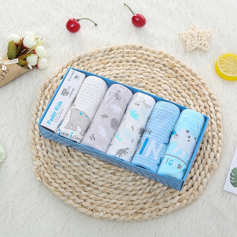 Hộp 5 quần lót bé trai Hàn Quốc 100% cotton mẫu Khủng Long Faddy Kids