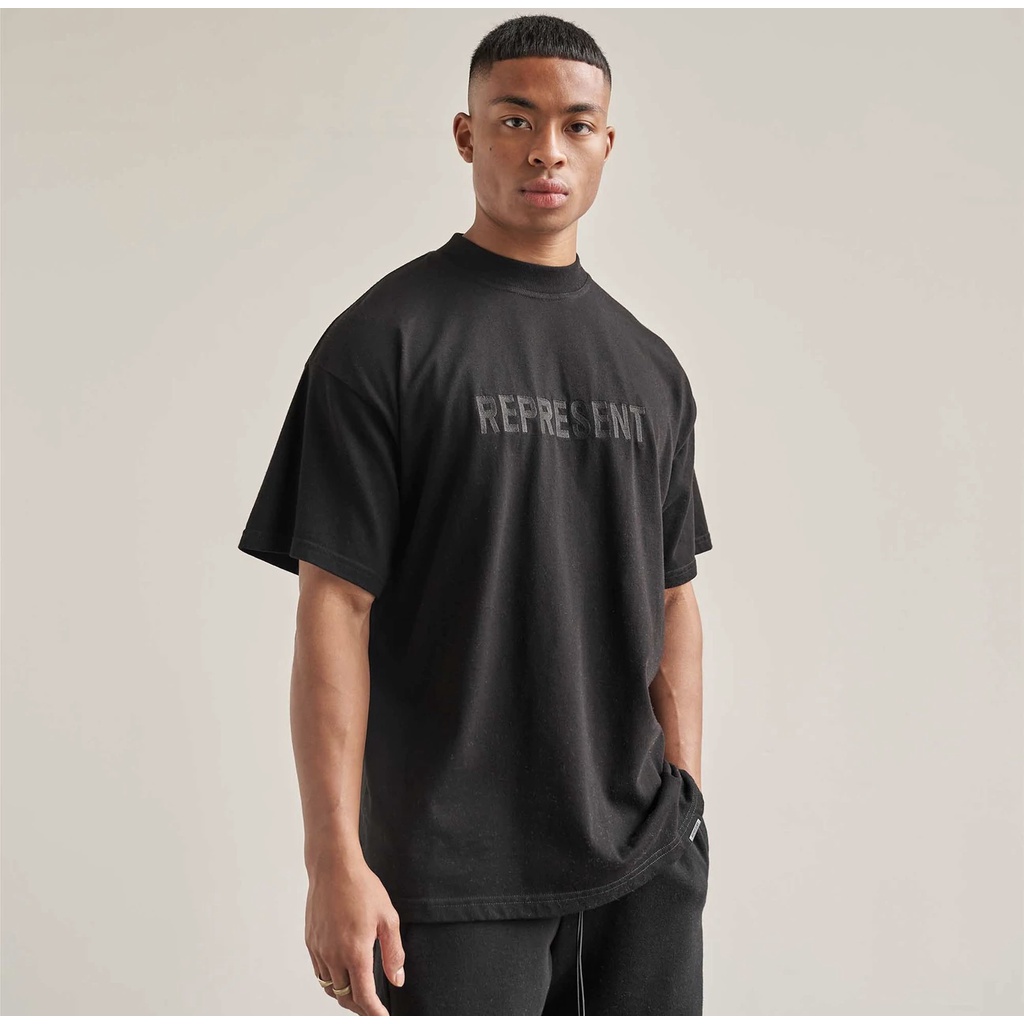 REPRESENT slogan logo embroidered high street retro solid color loose couple same T-shirt