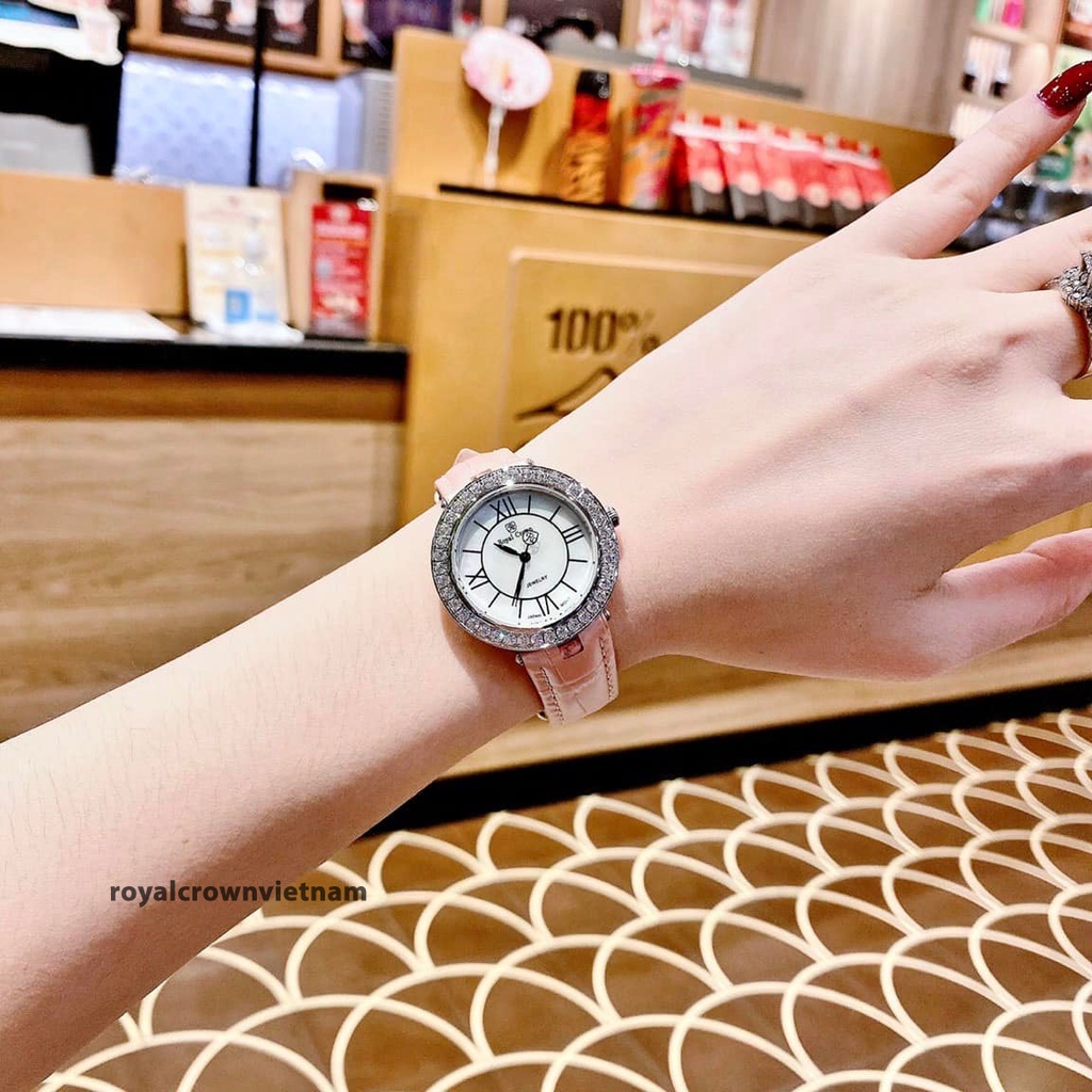 Đồng Hồ Nữ Chính Hãng Dây Da Royal Crown 4632 Chống Nước Chống Xước