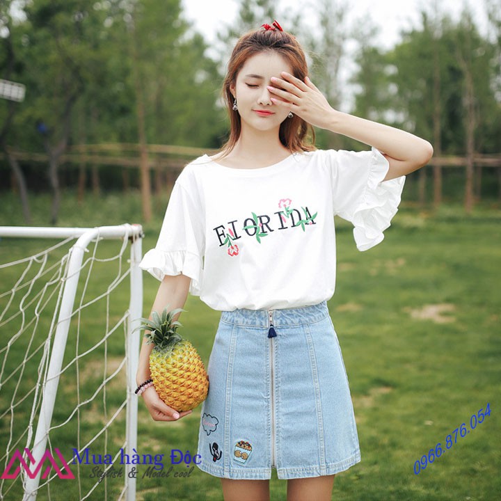 Áo Thun 👕👕👕  Áo công sở thêu hoa văn mẫu xù tay