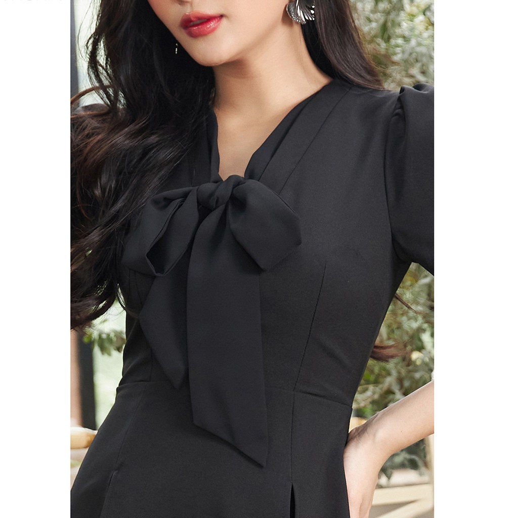 Đầm váy nữ công sở 92WEAR 2 MÀU, đủ size, nơ buộc cổ DEA1205 | BigBuy360 - bigbuy360.vn