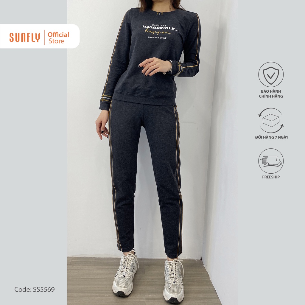Bộ đồ mặc nhà nữ thể thao cotton da cá dày dặn SUNFLYáo dài quần dài SS5661