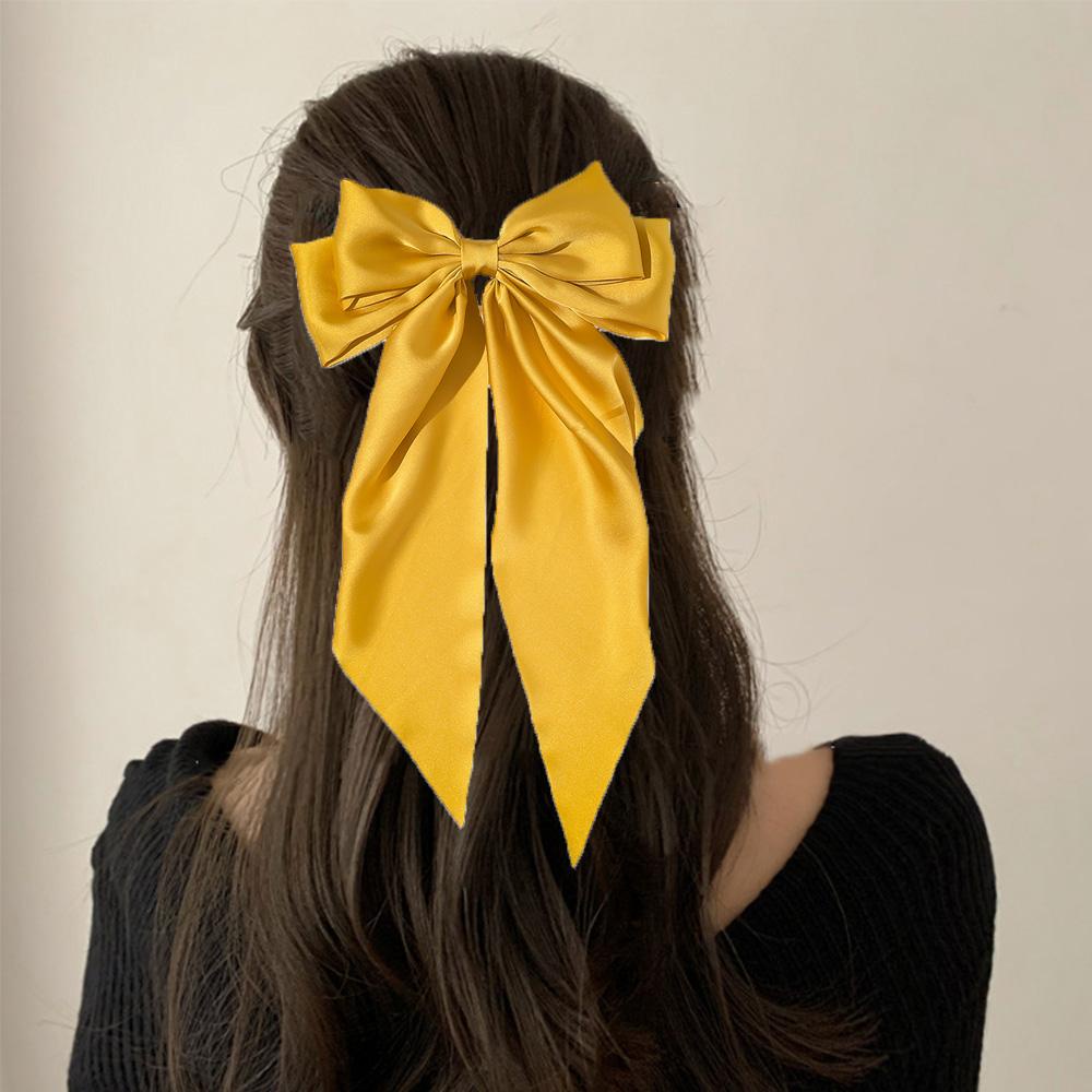 Kẹp Tóc Nơ Lụa Satin Hai Lớp Màu Trơn Đơn Giản Thời Trang WMES15H