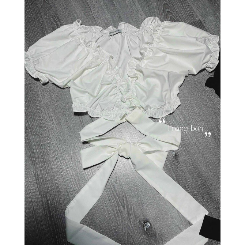 Áo kiểu nữ kate lụa nhún dây cột eo croptop FreeSize dưới 53kg