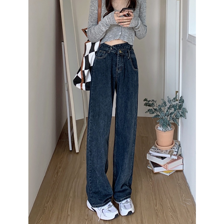 Quần Jean Nữ Lưng Cao Ống Rộng Phong Cách retro Mỹ
