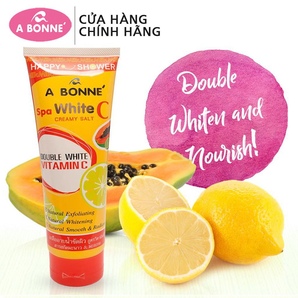 Muối tắm tẩy tế bào chết Vitamin C vị đu đủ & chanh, A Bonne Spa White C creamy salt, Thái Lan, Dạng Tuýp 350gr