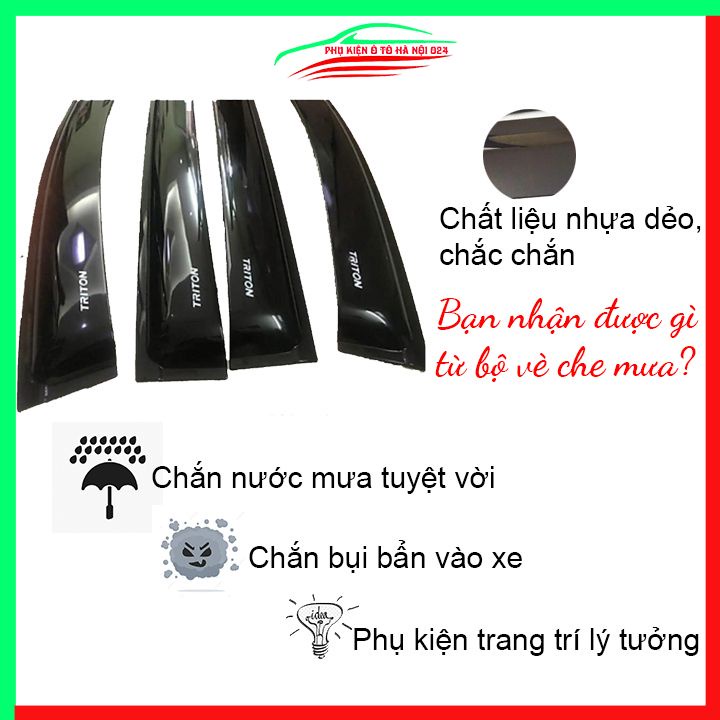 Vè che mưa cho xe ô tô Triton 2015-2021 vè đen bảo vệ trang trí xe