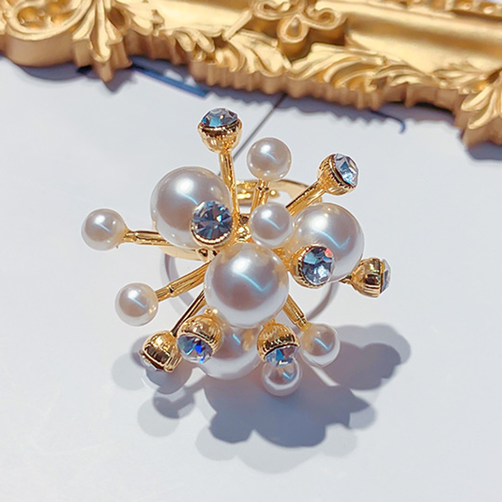 Nhẫn dạng mở hình bông tuyết đính đá và ngọc trai giả hợp thời trang cho nữ