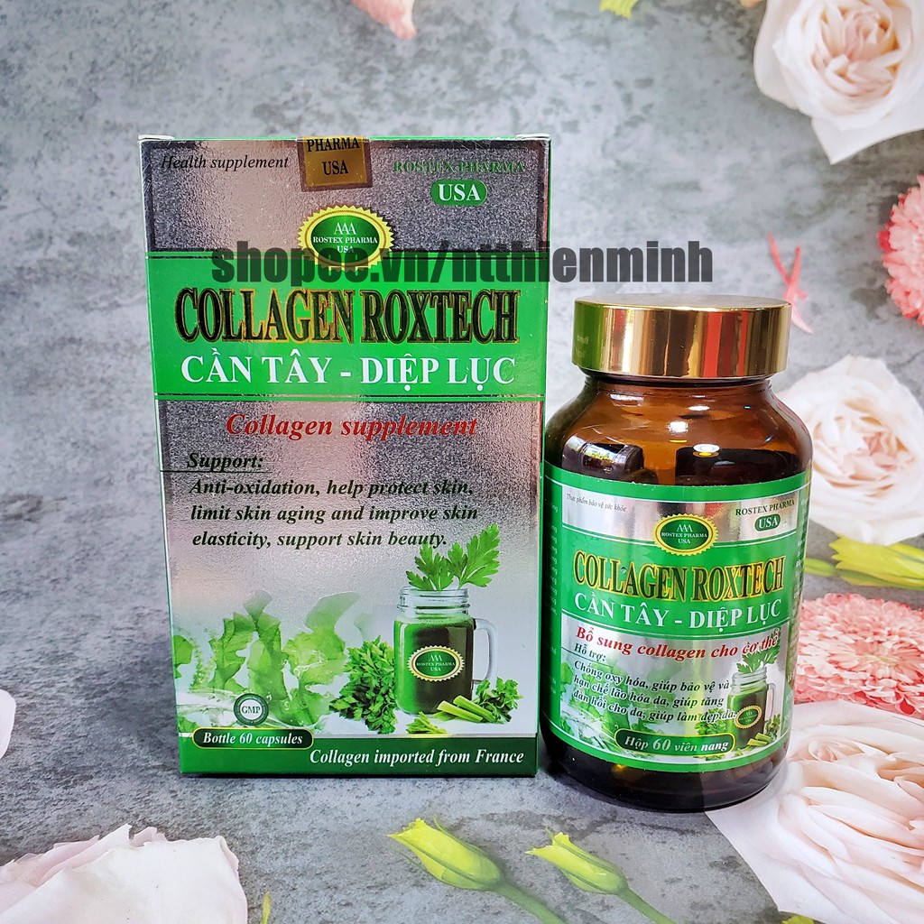 Viên uống COLLAGEN DIỆP LỤC CẦN TÂY hỗ trợ làm đẹp da, trắng sáng da, giảm cân – Hộp 60 viên