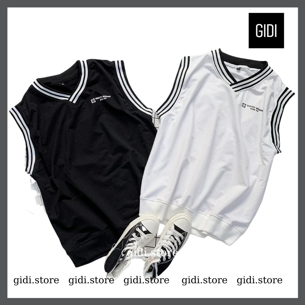 Áo GILE len Nam Nữ Unisex vải thun da cá 2 sọc viền Đen/ Trắng phong cách hàn quốc !