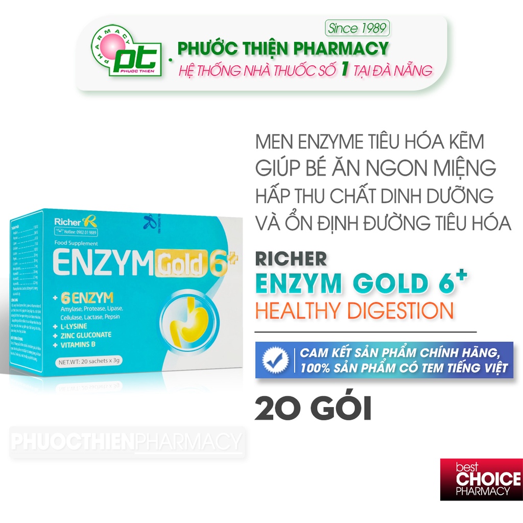 Men enzyme tiêu hóa kẽm cho bé giúp ăn ngon, tăng hấp thu Enzym Gold 6+ Hộp 20 gói