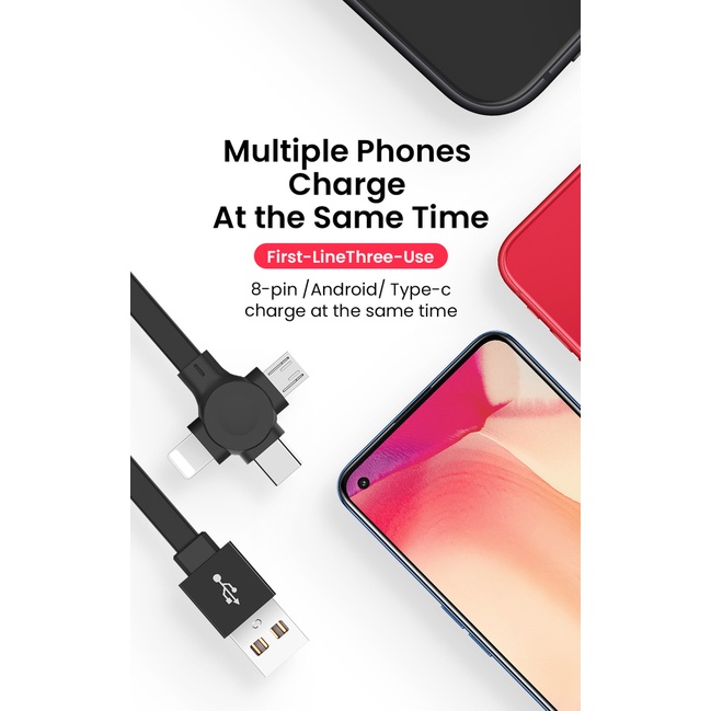 Cáp Sạc Nhanh USB Type C 3A 1M 3 Trong 1 Có Thể Thu Gọn Tiện Dụng Cho Điện Thoại